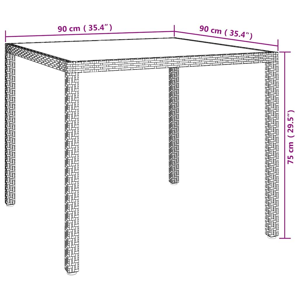 vidaXL Garden Table 90x90x75 cm Tempered Glass and Poly Rattan White