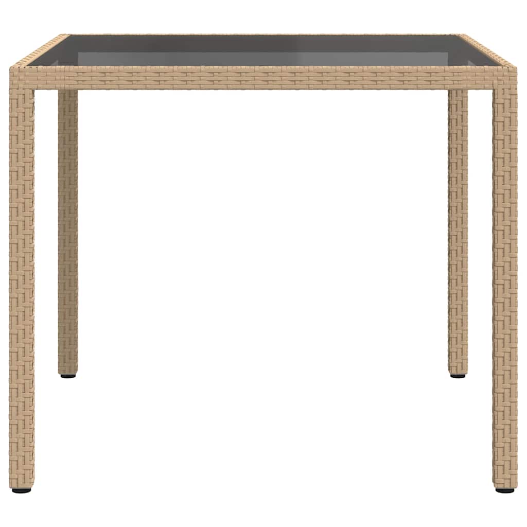 vidaXL Garden Table 90x90x75 cm Tempered Glass and Poly Rattan Beige