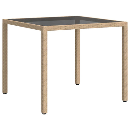 vidaXL Garden Table 90x90x75 cm Tempered Glass and Poly Rattan Beige