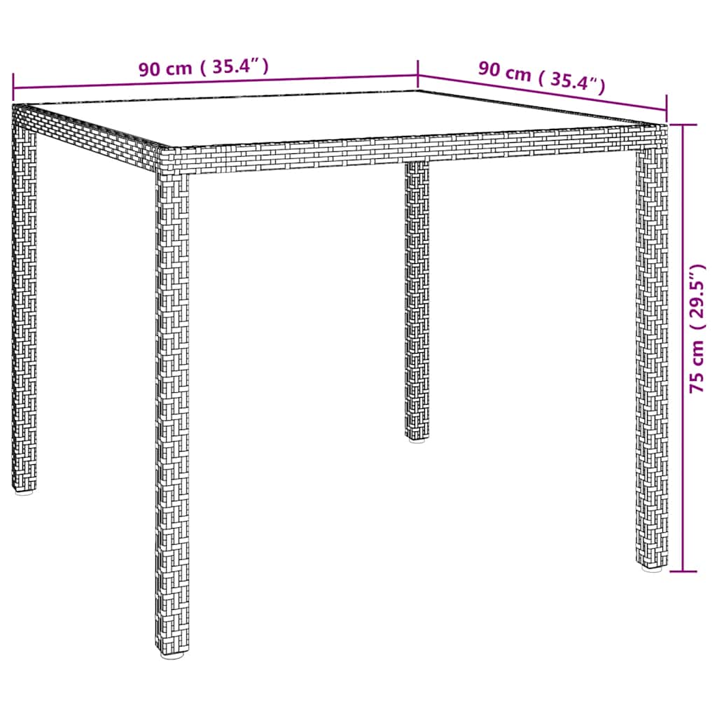 vidaXL Garden Table 90x90x75 cm Tempered Glass and Poly Rattan Beige