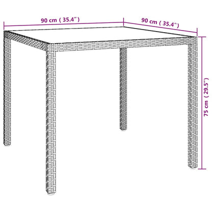 vidaXL Garden Table 90x90x75 cm Tempered Glass and Poly Rattan Beige