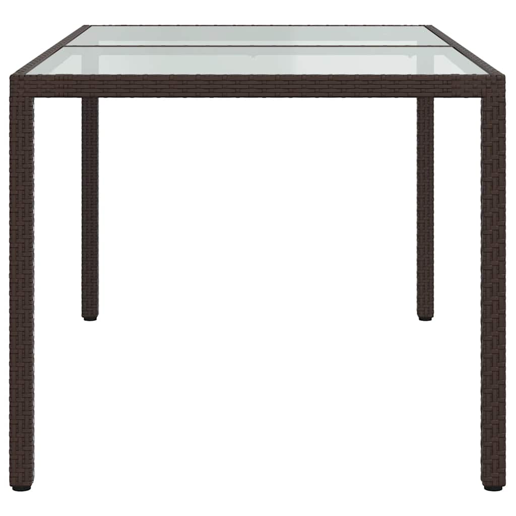 vidaXL Garden Table 150x90x75 cm Tempered Glass and Poly Rattan Brown