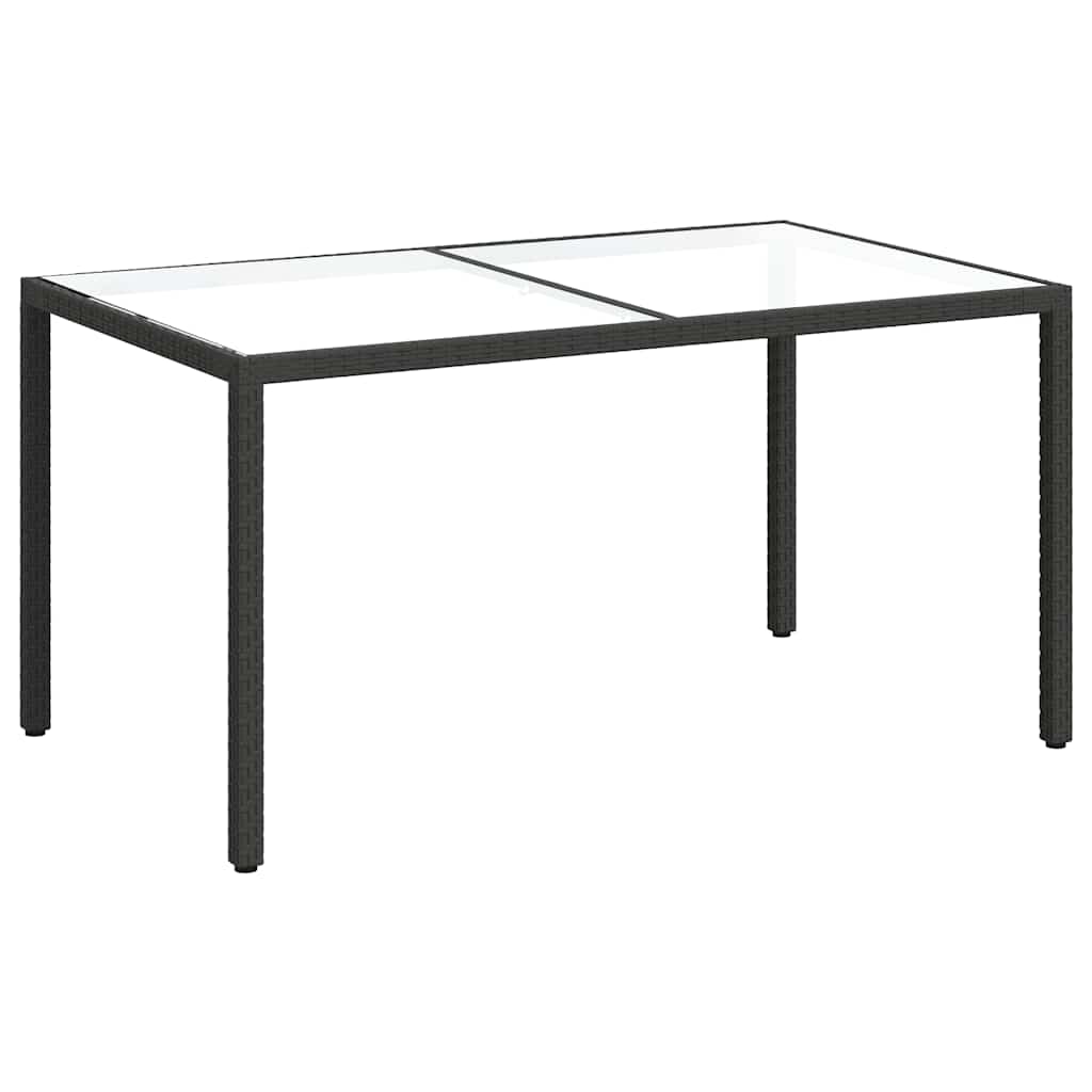 vidaXL Garden Table | Black | Tempered Glass, Poly Rattan, Powder-Coated Steel - 150 x 90 x 75 cm