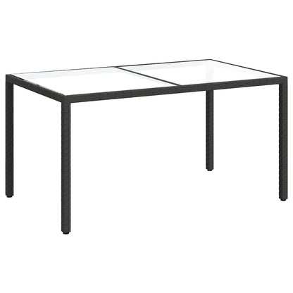 vidaXL Garden Table | Black | Tempered Glass, Poly Rattan, Powder-Coated Steel - 150 x 90 x 75 cm