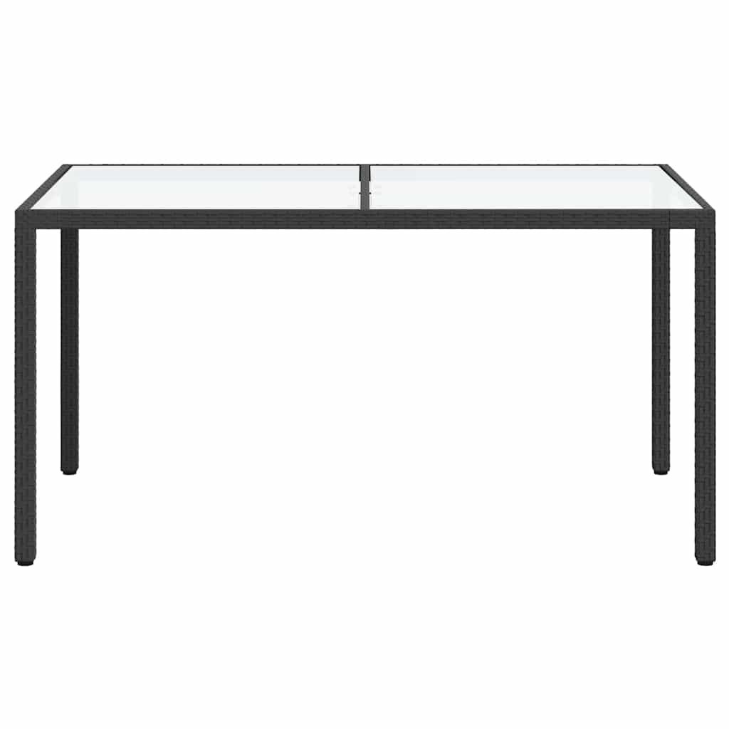 vidaXL Garden Table | Black | Tempered Glass, Poly Rattan, Powder-Coated Steel - 150 x 90 x 75 cm