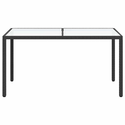 vidaXL Garden Table | Black | Tempered Glass, Poly Rattan, Powder-Coated Steel - 150 x 90 x 75 cm