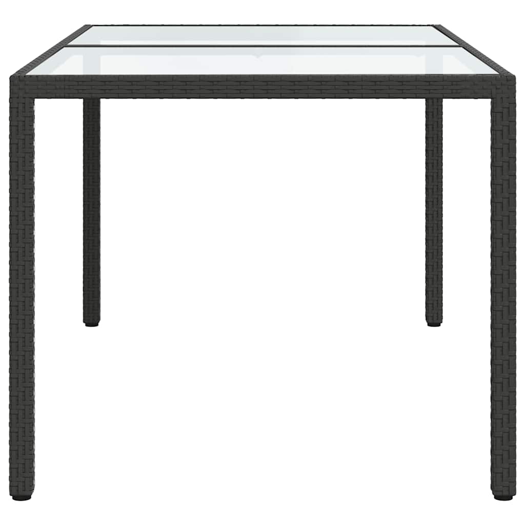 vidaXL Garden Table | Black | Tempered Glass, Poly Rattan, Powder-Coated Steel - 150 x 90 x 75 cm