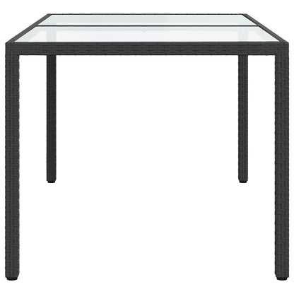 vidaXL Garden Table | Black | Tempered Glass, Poly Rattan, Powder-Coated Steel - 150 x 90 x 75 cm