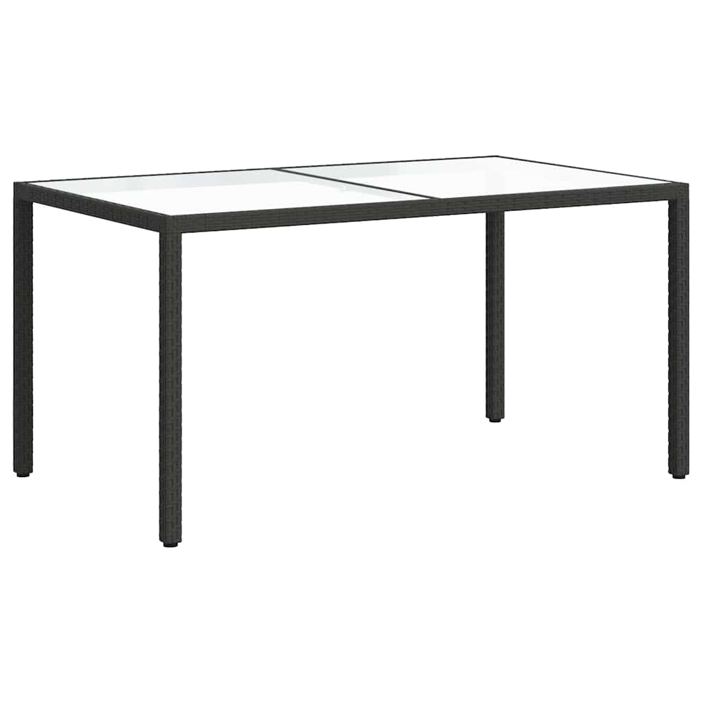 vidaXL Garden Table | Black | Tempered Glass, Poly Rattan, Powder-Coated Steel - 150 x 90 x 75 cm
