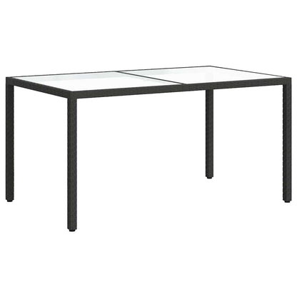 vidaXL Garden Table | Black | Tempered Glass, Poly Rattan, Powder-Coated Steel - 150 x 90 x 75 cm