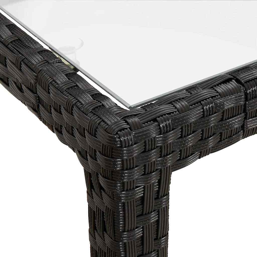 vidaXL Garden Table | Black | Tempered Glass, Poly Rattan, Powder-Coated Steel - 150 x 90 x 75 cm