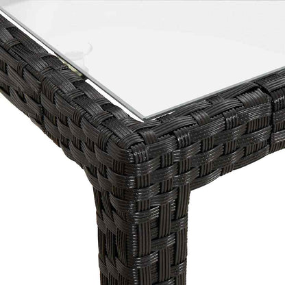 vidaXL Garden Table | Black | Tempered Glass, Poly Rattan, Powder-Coated Steel - 150 x 90 x 75 cm