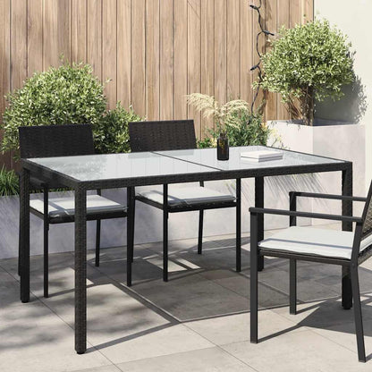 vidaXL Garden Table | Black | Tempered Glass, Poly Rattan, Powder-Coated Steel - 150 x 90 x 75 cm