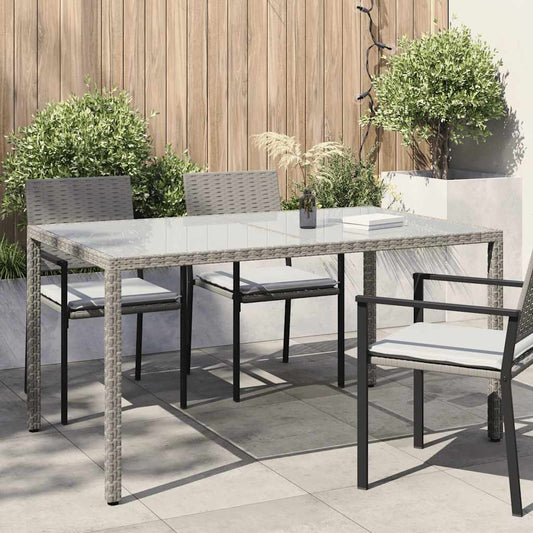 vidaXL Garden Table | Grey | Poly rattan, tempered glass, powder-coated steel - 150 x 90 x 75 cm