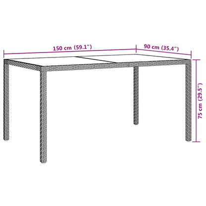 vidaXL Garden Table 150x90x75 cm Tempered Glass and Poly Rattan White