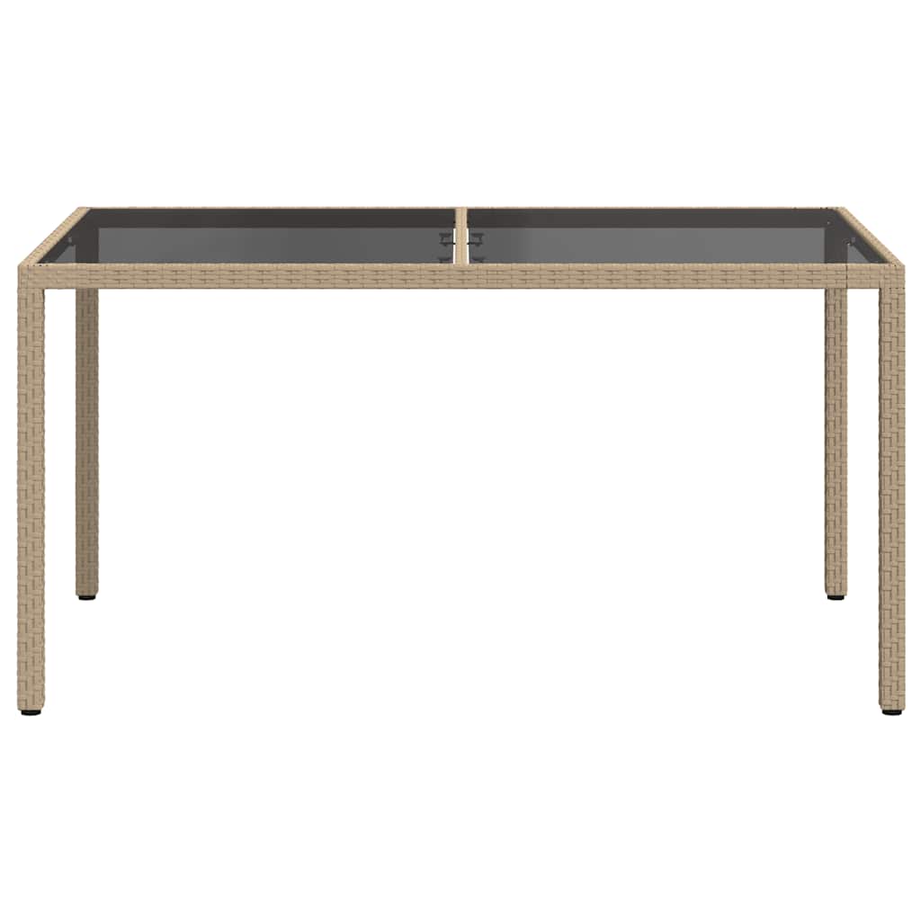 vidaXL Garden Table 150x90x75 cm Tempered Glass and Poly Rattan Beige
