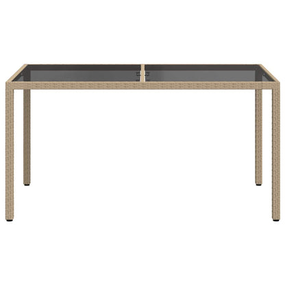vidaXL Garden Table 150x90x75 cm Tempered Glass and Poly Rattan Beige