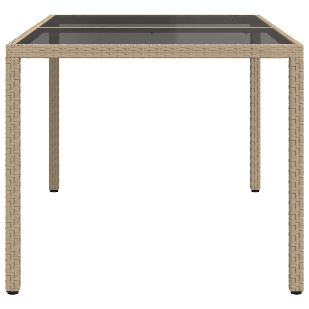 vidaXL Garden Table 150x90x75 cm Tempered Glass and Poly Rattan Beige