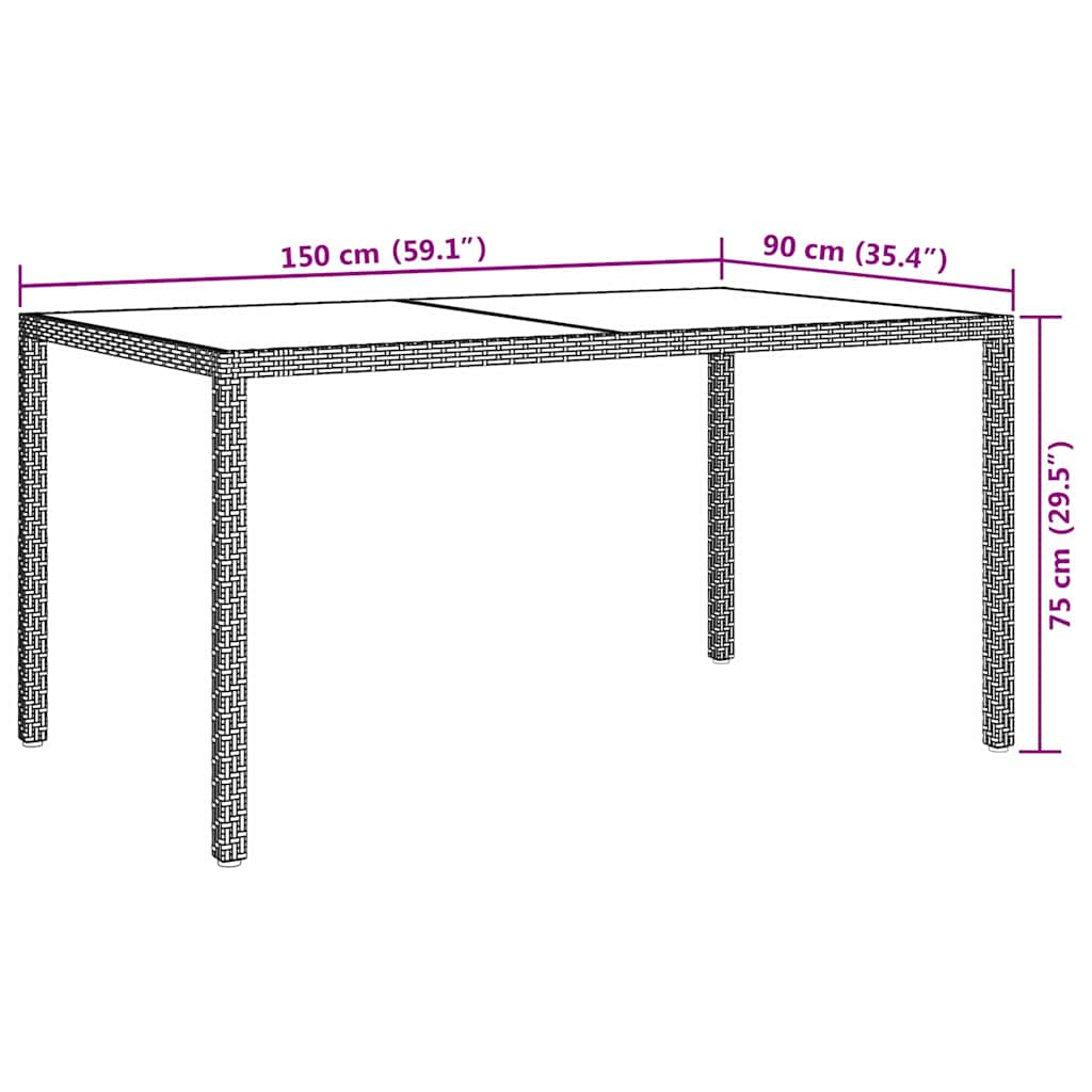 vidaXL Garden Table 150x90x75 cm Tempered Glass and Poly Rattan Beige