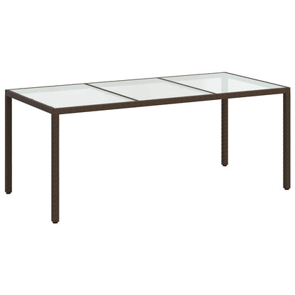 vidaXL Garden Table Brown 190x90x75 cm Tempered Glass and Poly Rattan