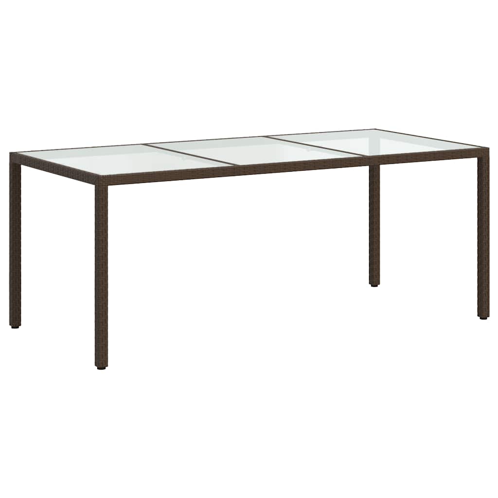 vidaXL Garden Table Brown 190x90x75 cm Tempered Glass and Poly Rattan