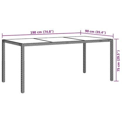 vidaXL Garden Table Brown 190x90x75 cm Tempered Glass and Poly Rattan