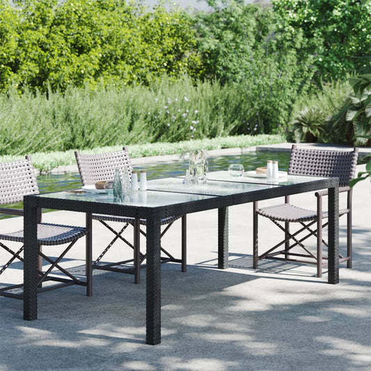 vidaXL Garden Table Black 190x90x75 cm Tempered Glass and Poly Rattan