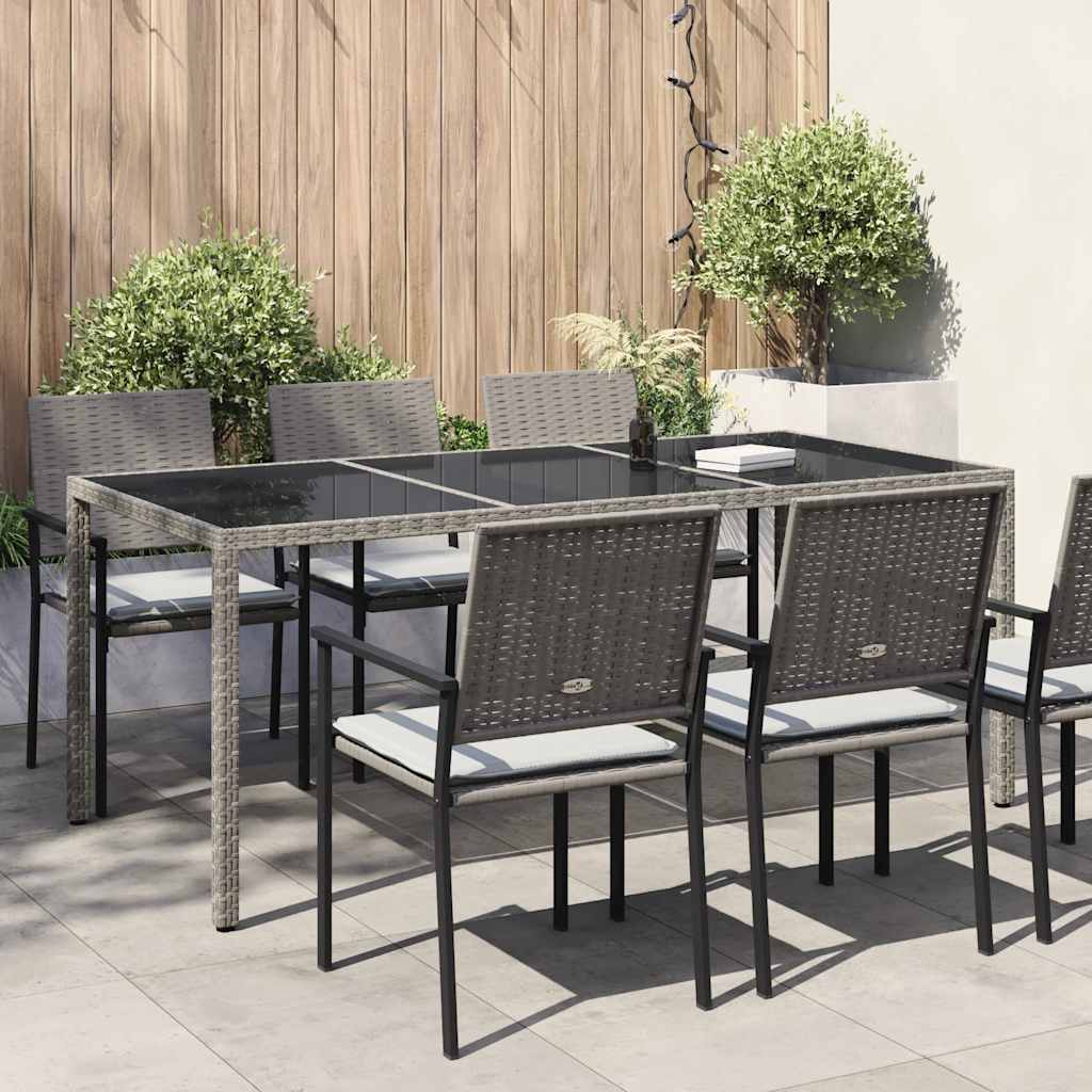 vidaXL Garden Table Grey 190x90x75 cm Tempered Glass and Poly Rattan - 24082