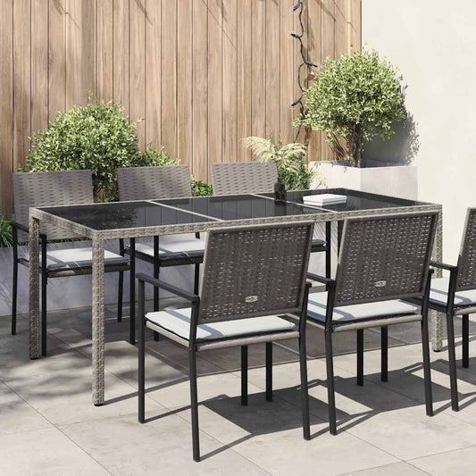 vidaXL Garden Table Grey 190x90x75 cm Tempered Glass and Poly Rattan - 24082