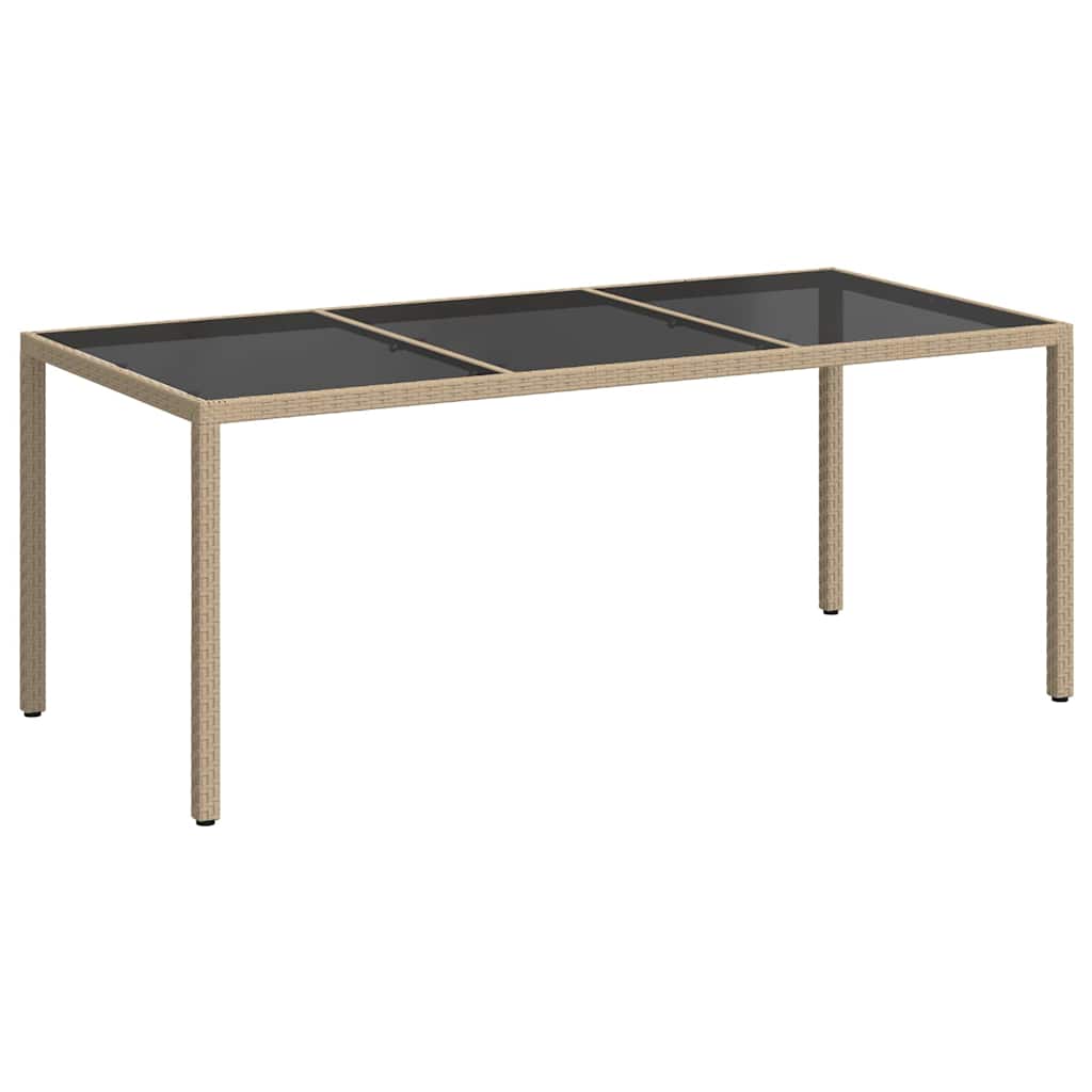 vidaXL Garden Table Beige 190x90x75 cm Tempered Glass and Poly Rattan