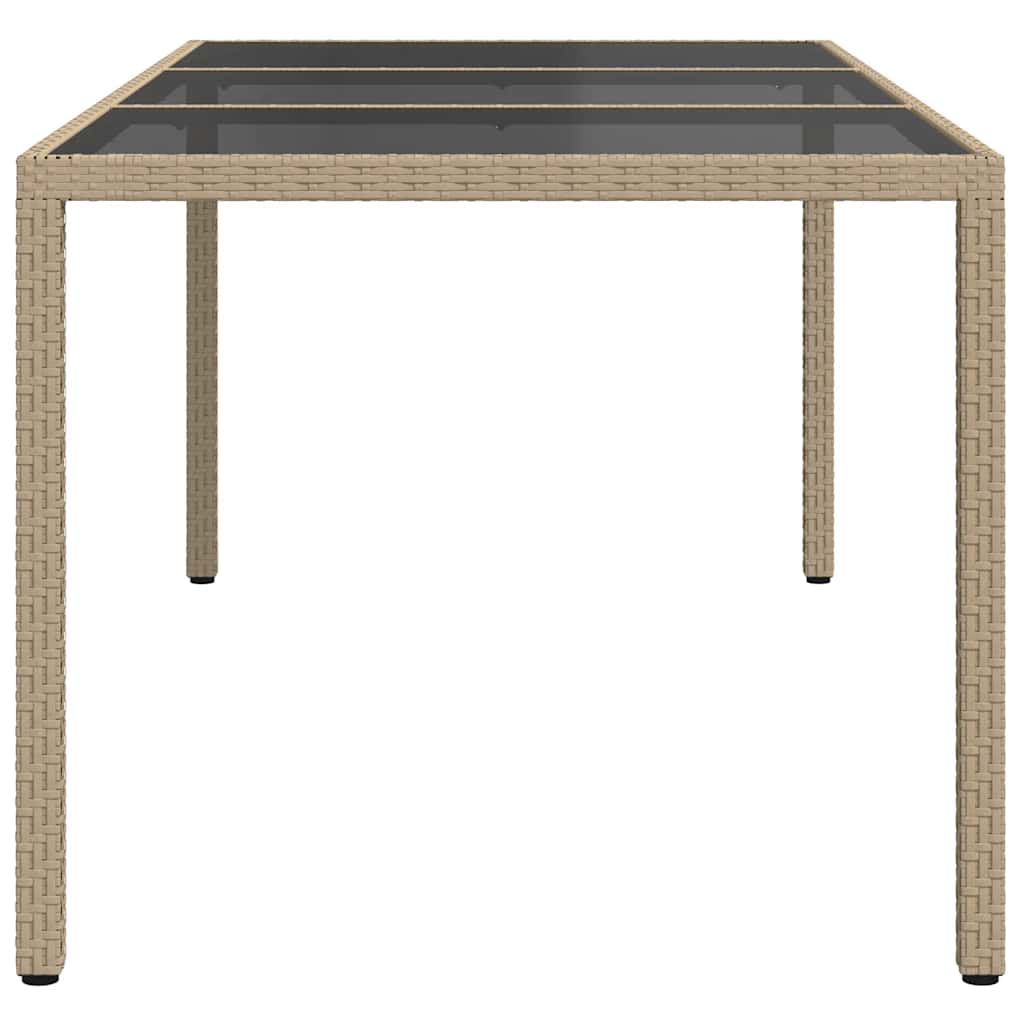 vidaXL Garden Table Beige 190x90x75 cm Tempered Glass and Poly Rattan