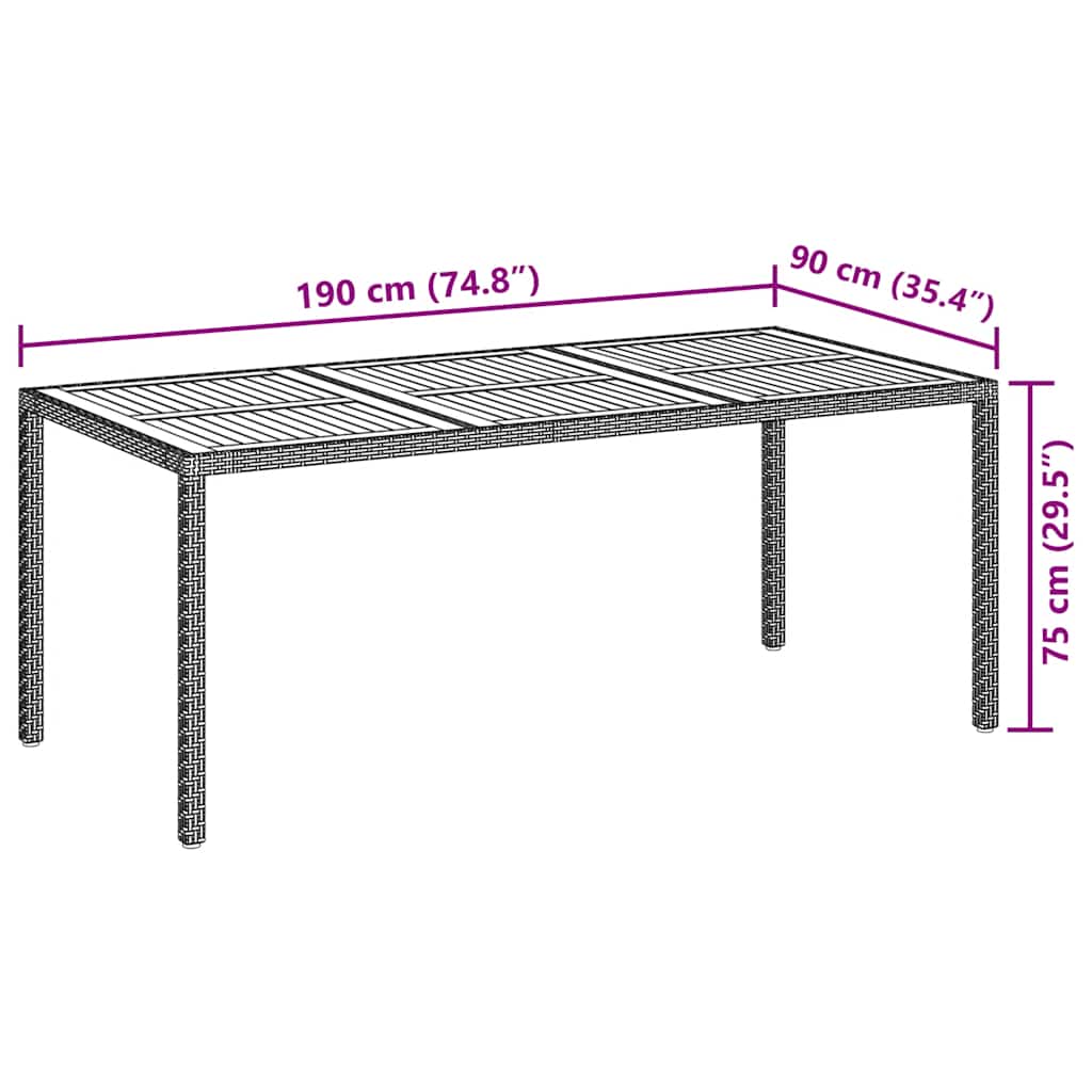 vidaXL Garden Table 190x90x75 cm Poly Rattan and Acacia Wood Black