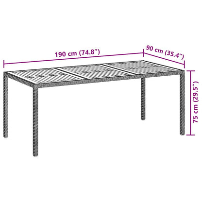 vidaXL Garden Table 190x90x75 cm Poly Rattan and Acacia Wood Black