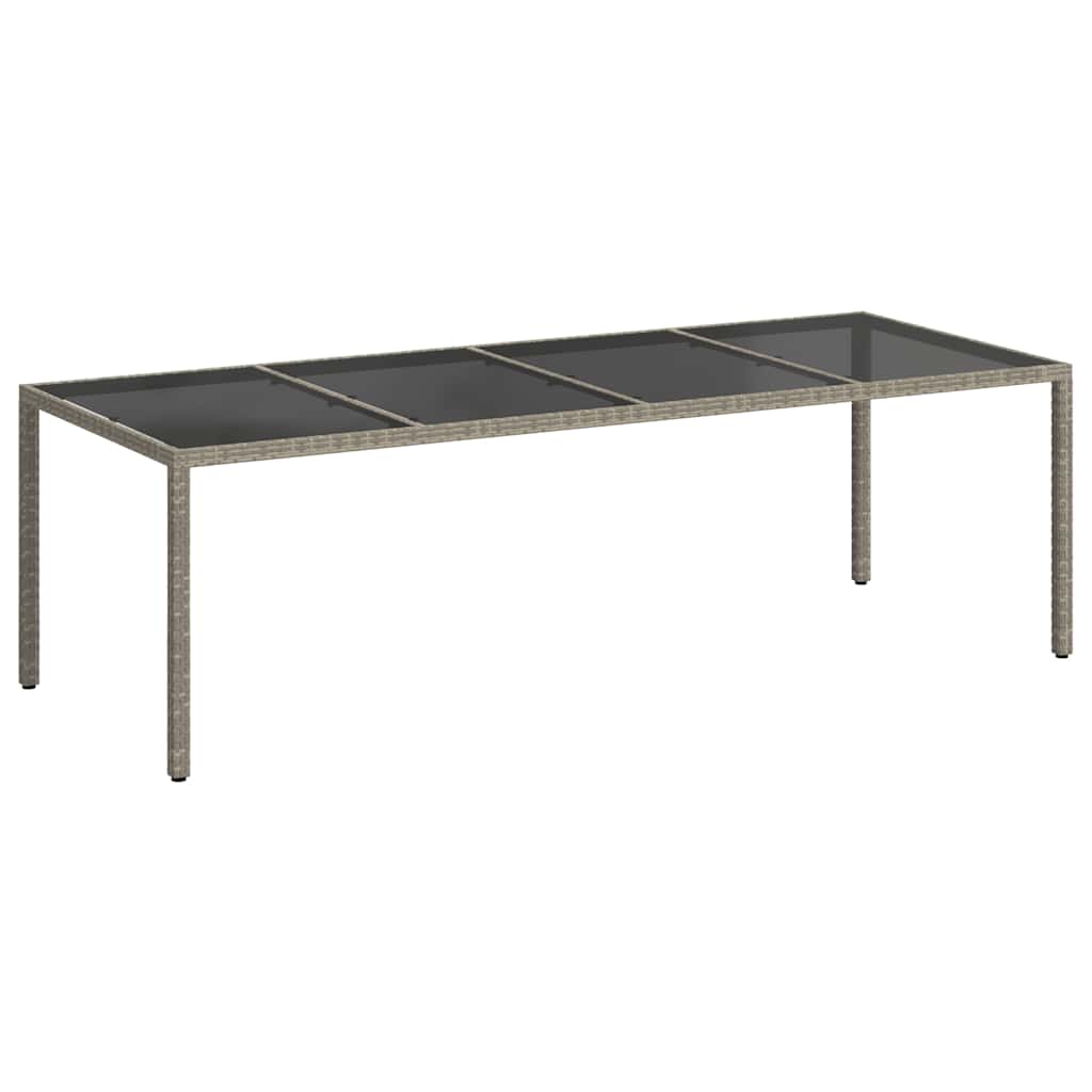 vidaXL Garden Table Grey 250x100x75 cm Tempered Glass and Poly Rattan