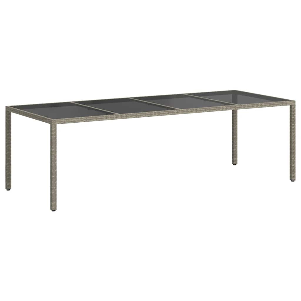 vidaXL Garden Table Grey 250x100x75 cm Tempered Glass and Poly Rattan