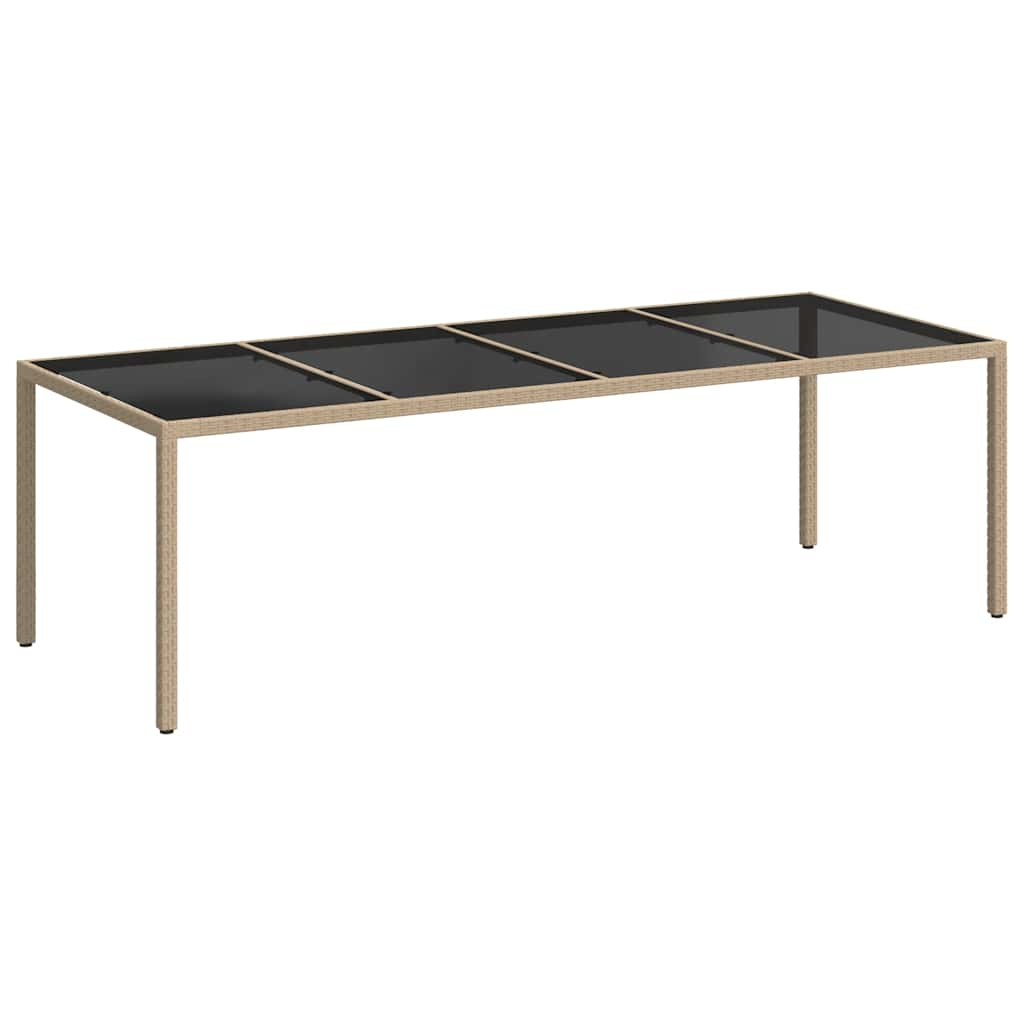 vidaXL Garden Table Beige 250x100x75 cm Tempered Glass and Poly Rattan