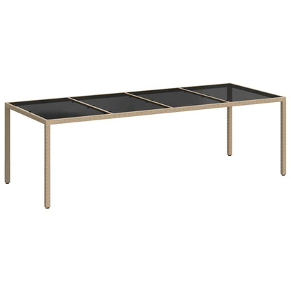 vidaXL Garden Table Beige 250x100x75 cm Tempered Glass and Poly Rattan