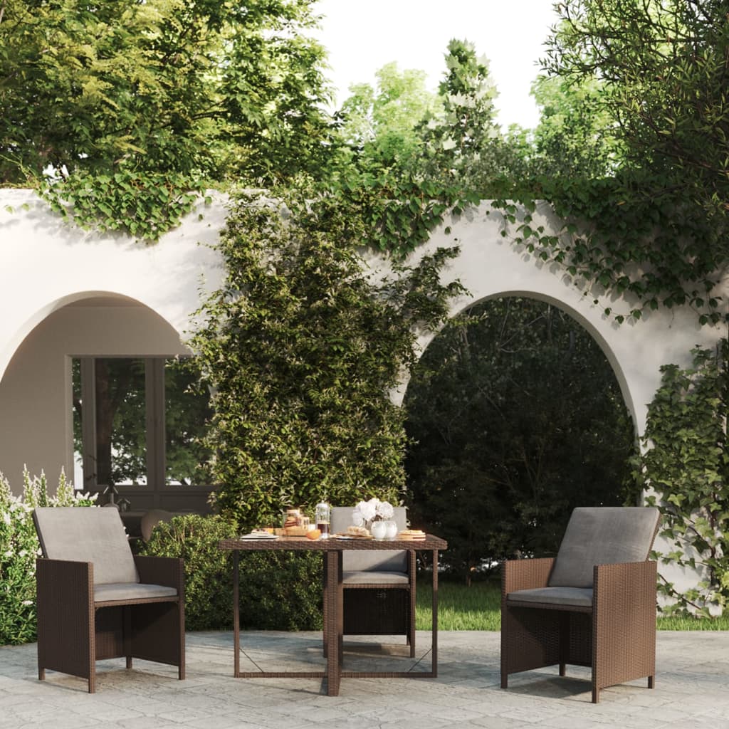 vidaXL Garden Table Brown 109x107x74 cm Poly Rattan and Glass