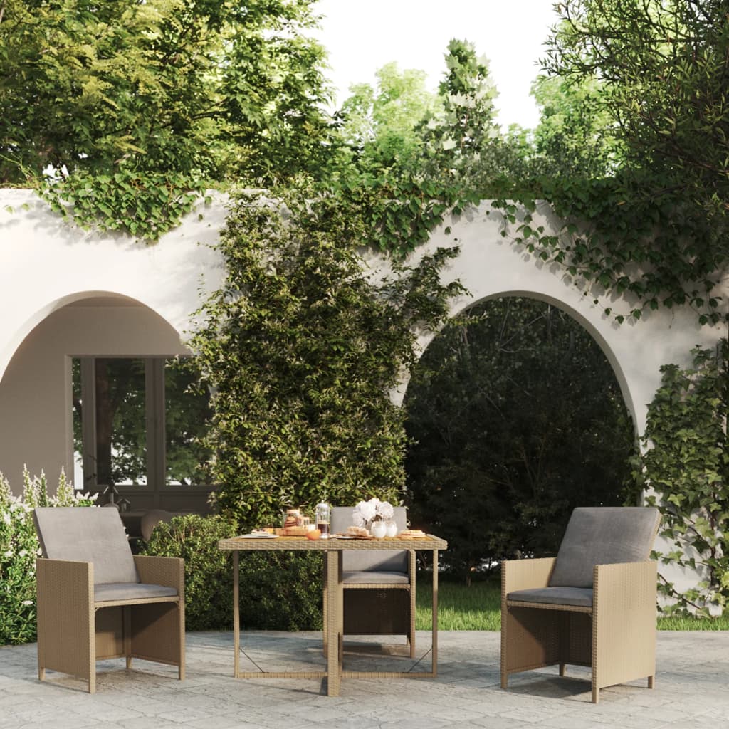 vidaXL Garden Table Beige 109x107x74 cm Poly Rattan&Solid Wood Acacia