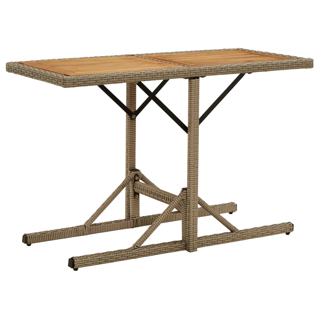 vidaXL Garden Table Beige Solid Wood Acacia and Poly Rattan