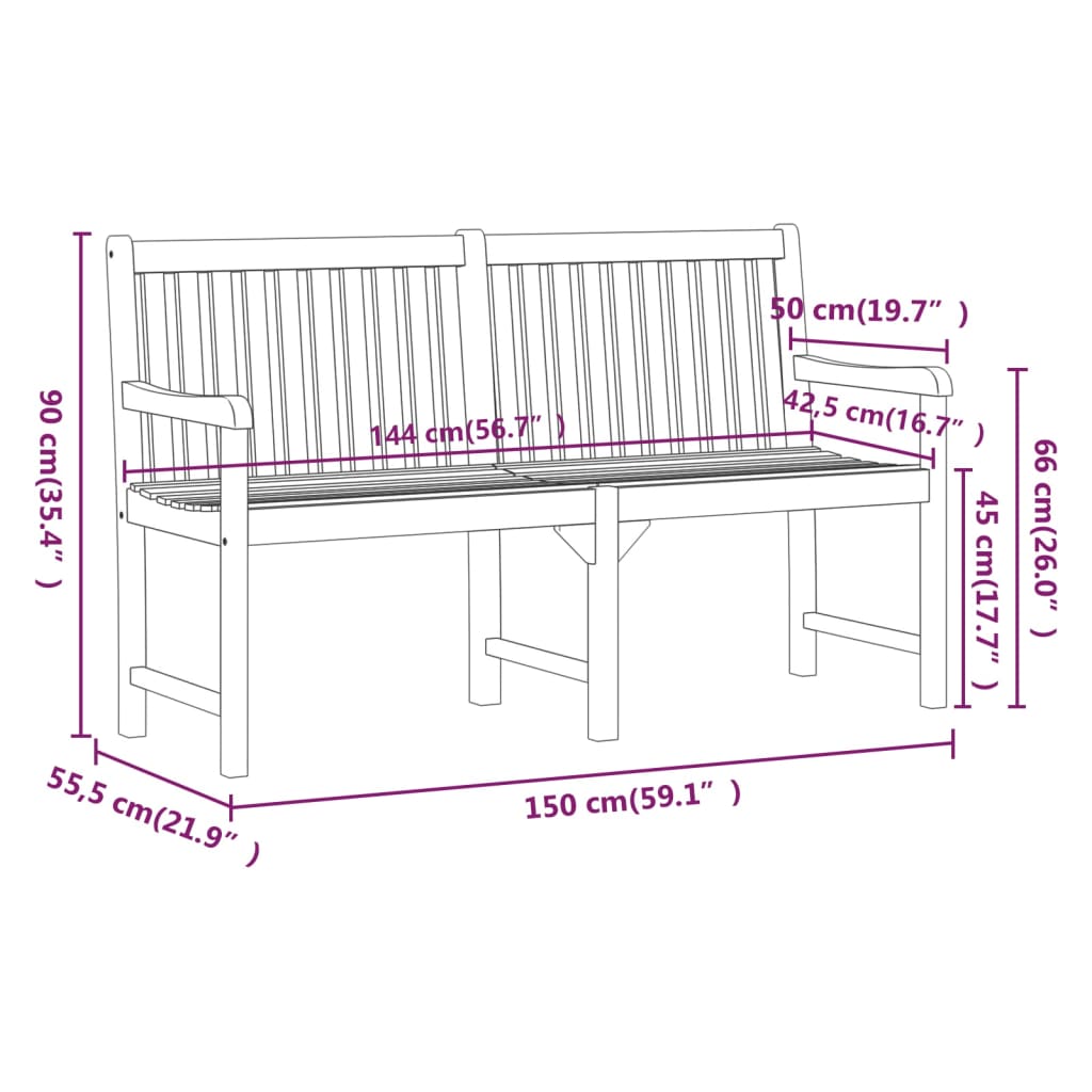 vidaXL Garden benches 1-Seater 150 x 55.5 x 90 cm Solid Acacia Wood - Brown