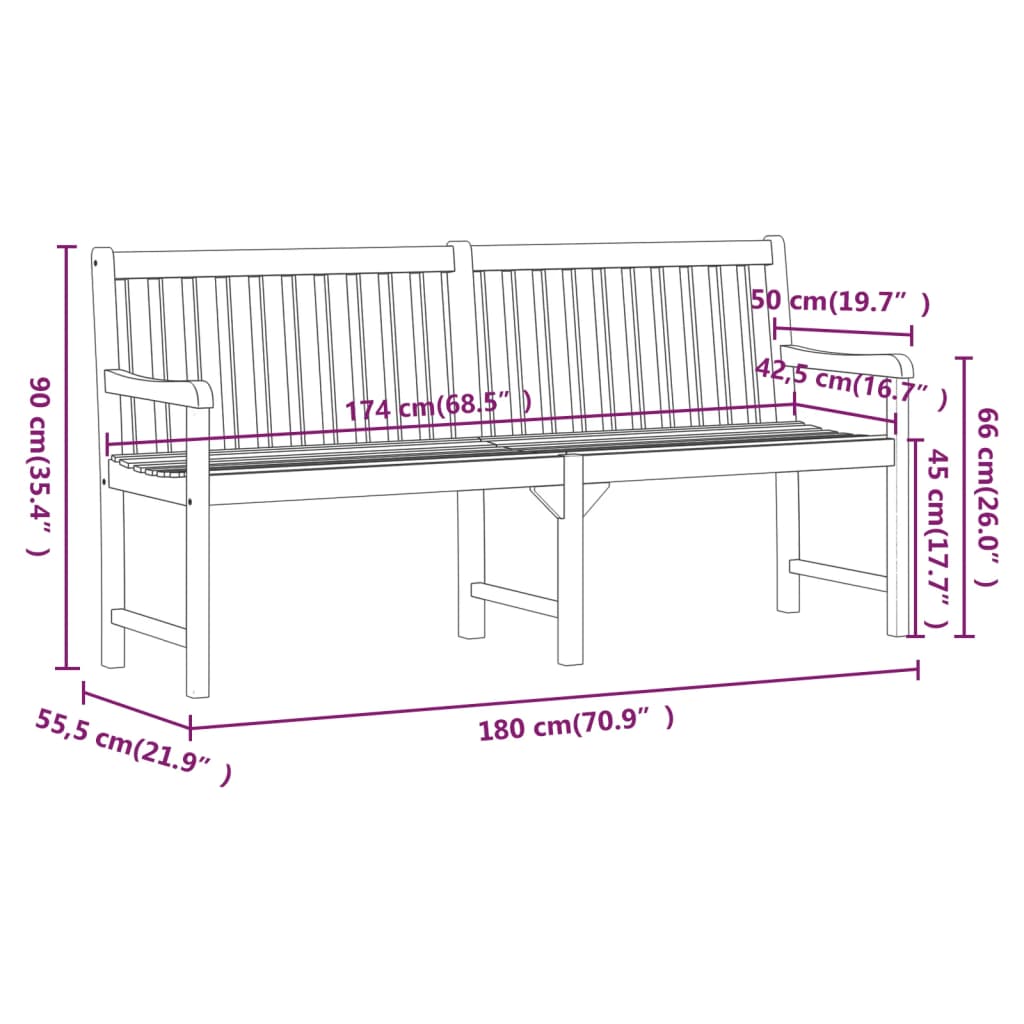 vidaXL Garden benches 1-Seater 180 x 55.5 x 90 cm Solid Acacia Wood - Brown