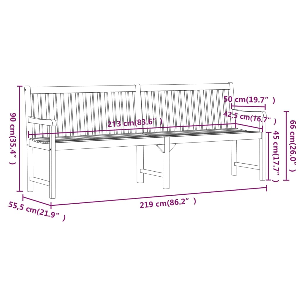 vidaXL Garden benches 1-Seater 219 x 55.5 x 90 cm Solid Acacia Wood - Brown