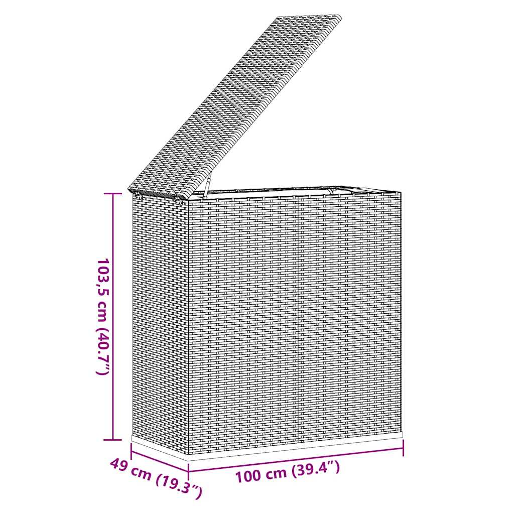 vidaXL Garden Cushion Box PE Rattan 100x49x103.5 cm Grey
