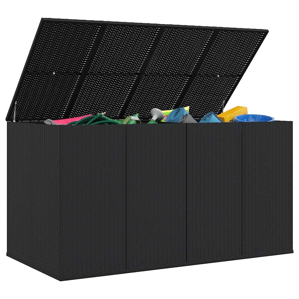 vidaXL Garden Cushion Box PE Rattan 194x100x103 cm Black