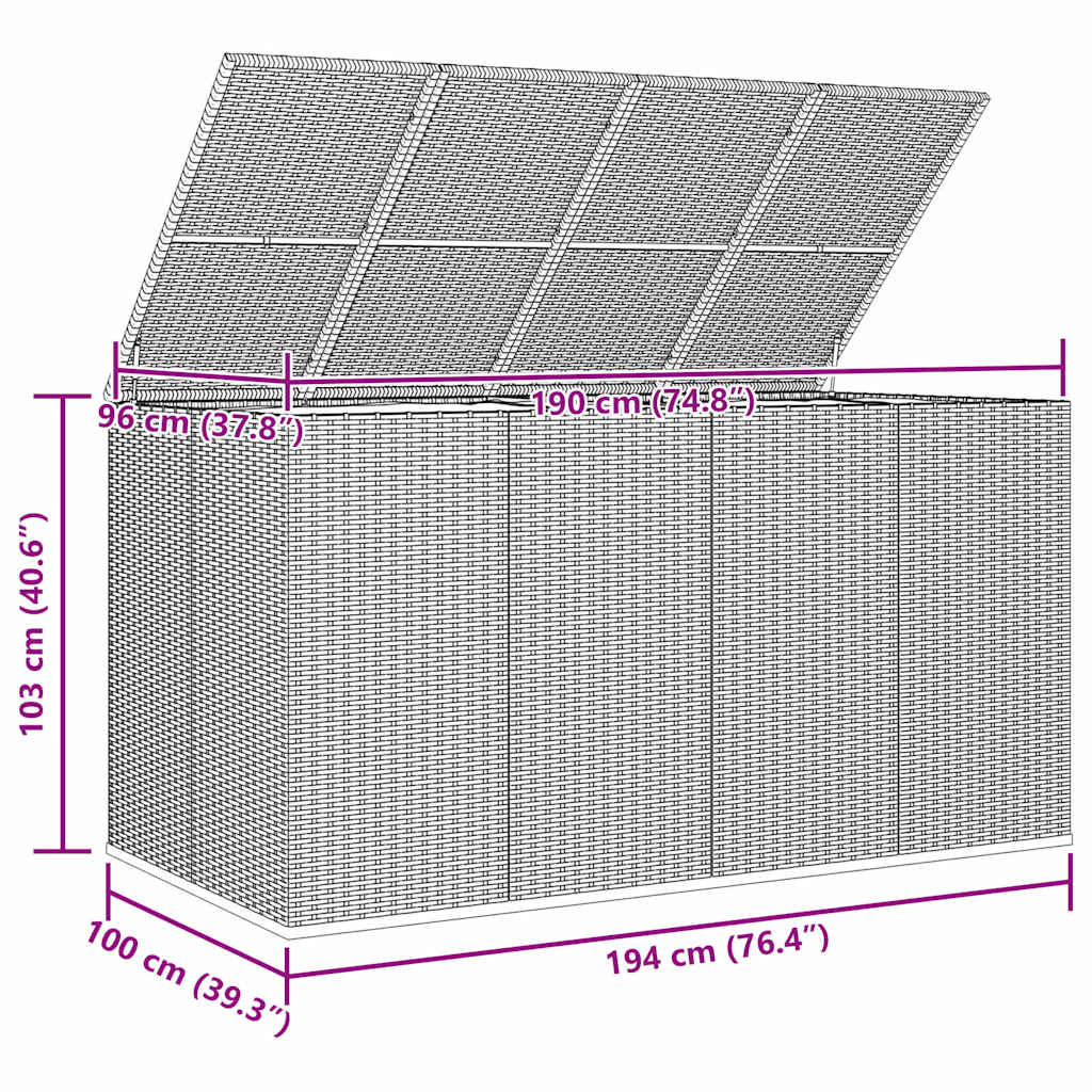 vidaXL Garden Cushion Box PE Rattan 194x100x103 cm Black