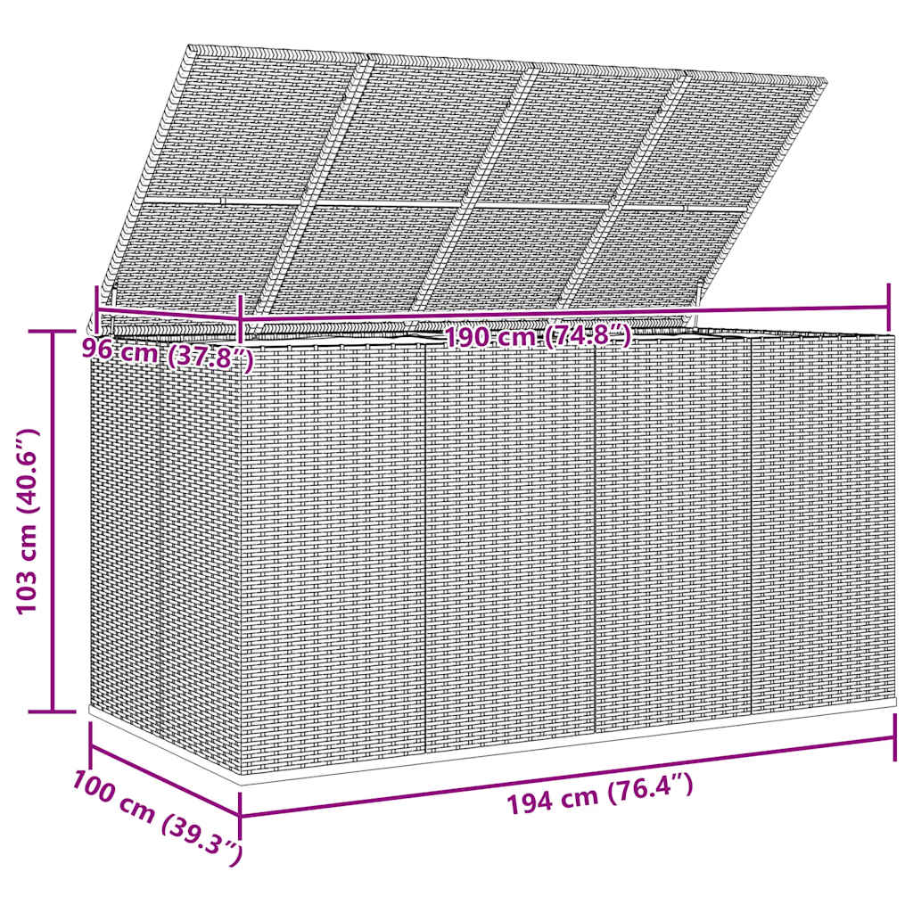 vidaXL Garden Cushion Box PE Rattan 194x100x103 cm Brown
