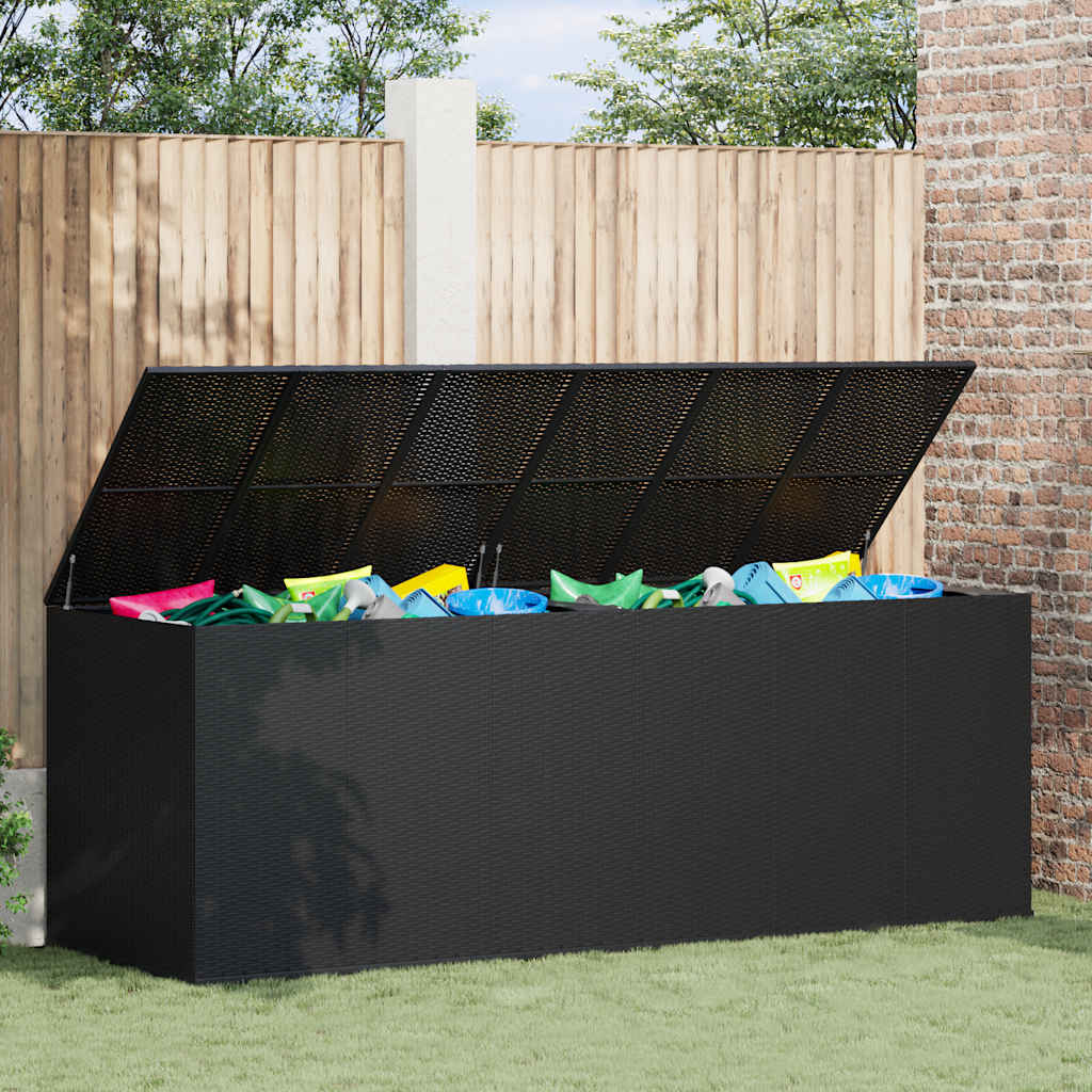 vidaXL Garden Cushion Box PE Rattan 291x100.5x104 cm Black