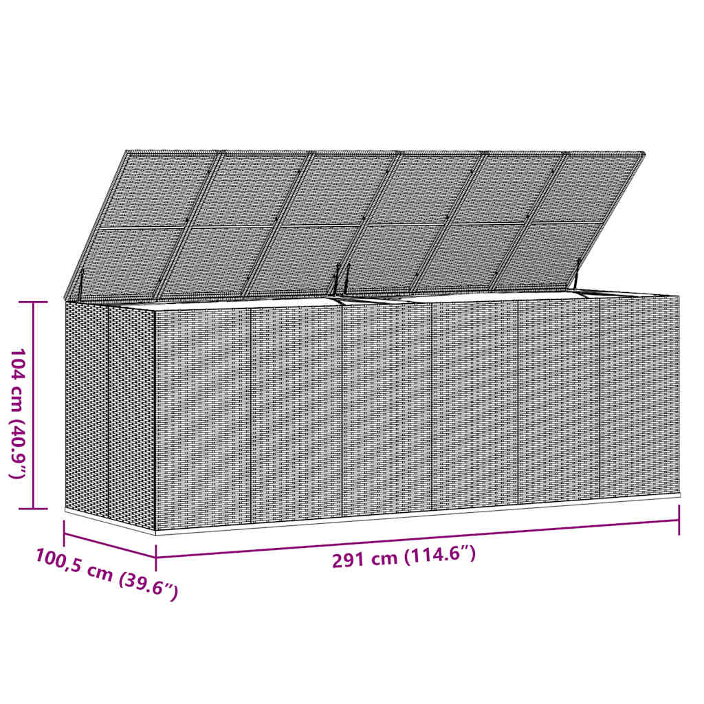 vidaXL Garden Cushion Box PE Rattan 291x100.5x104 cm Grey