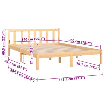 vidaXL Bed Frame without Mattress Solid Wood 140x200 cm - Brown - 205.5 x 145.5 x 69.5 cm - 64883